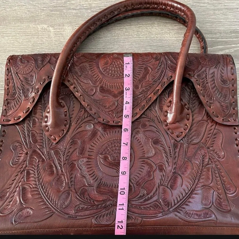 Large Top Handle Messenger Satchel Handtooled Leather Bag